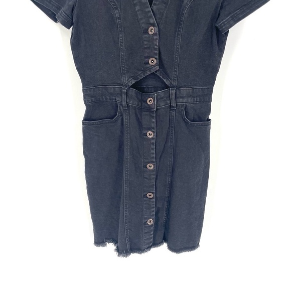 ZARA Washed Black Denim Button Front Collar Short Sleeve Denim Above Knee Dress - Picture 7 of 9
